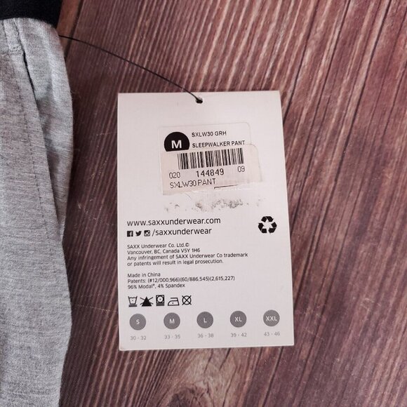 NWT Saxx Underwear Co Mens Size Medium Sleepwalker Pants Gray sweatpants SXLW30 - Picture 9 of 12